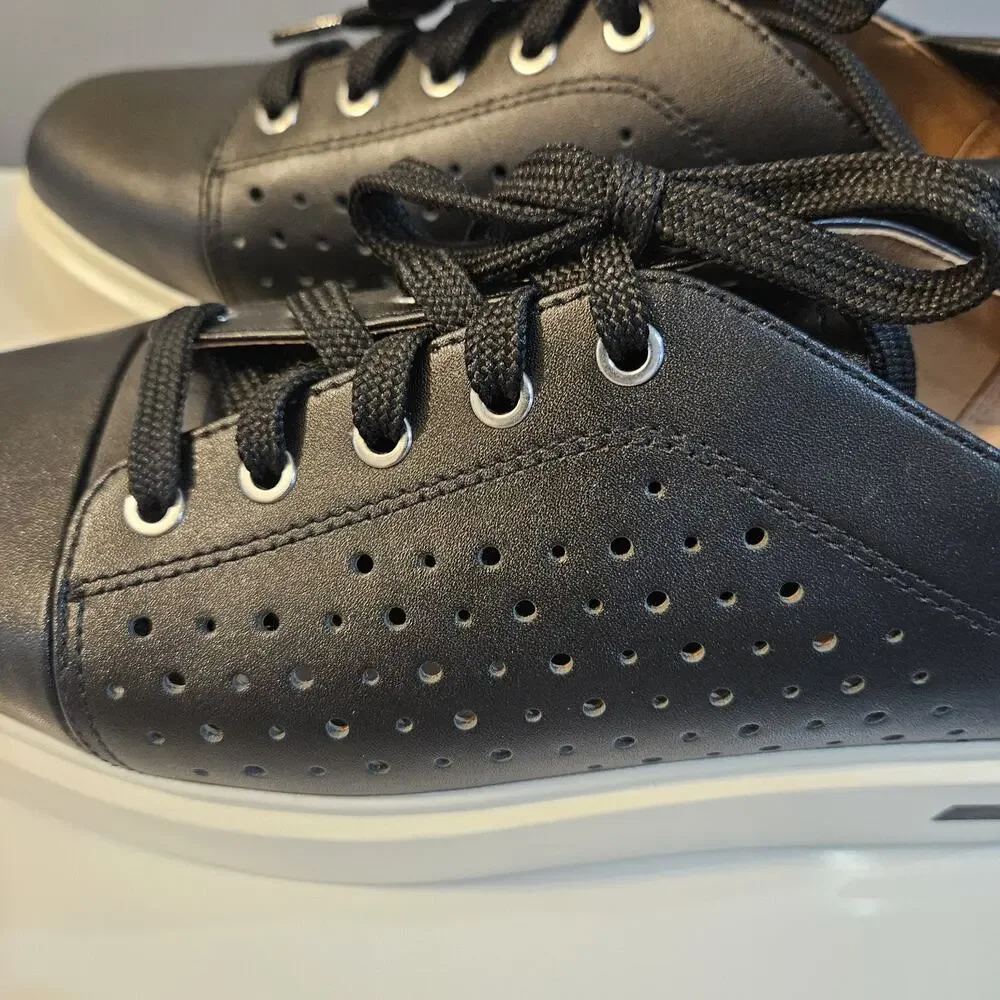 Linea Paolo Black Perforated Womens Lace-Up Platform Sneakers Size 9M - Picture 7 of 14